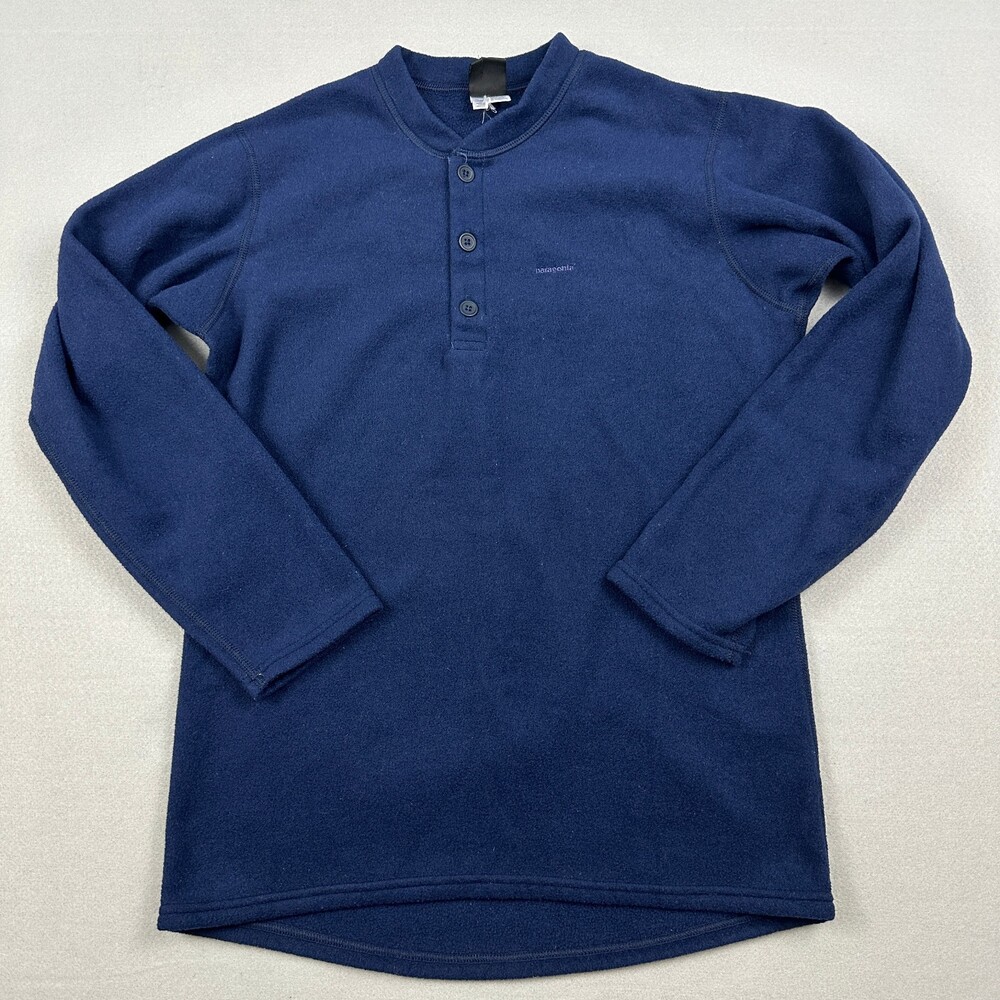 Vintage Patagonia Sweater Men XS Navy Solid Fleece Henley Pullover USA